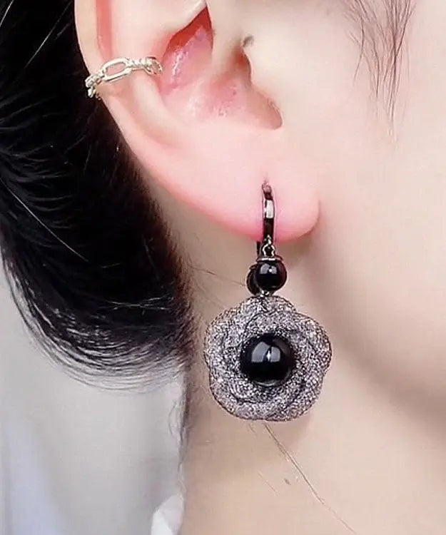 Handmade Black Crystal Tulle Drop Earrings Ada Fashion