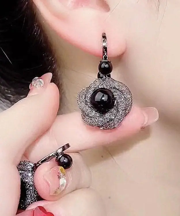 Handmade Black Crystal Tulle Drop Earrings Ada Fashion