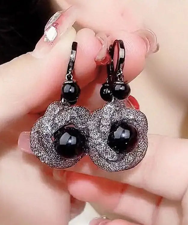 Handmade Black Crystal Tulle Drop Earrings Ada Fashion