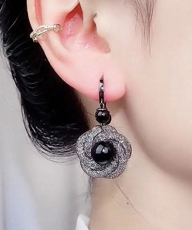 Handmade Black Crystal Tulle Drop Earrings Ada Fashion