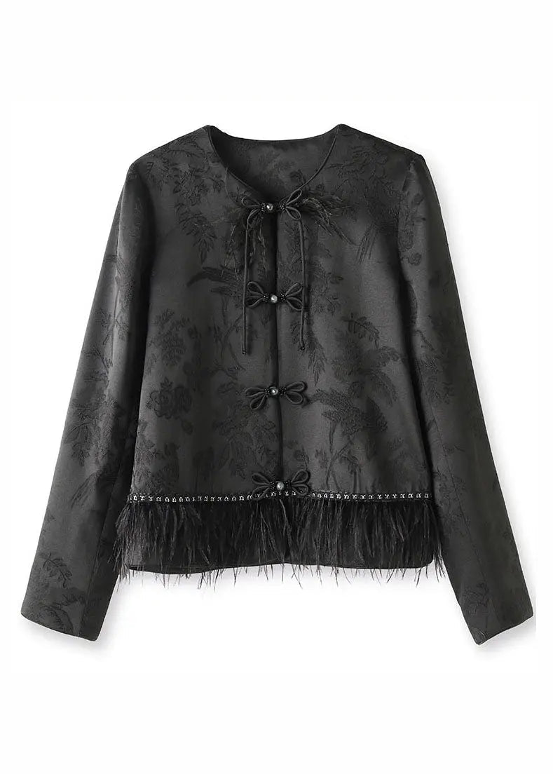 Handmade Black Embroideried Tassel Silk Top Fall Ada Fashion