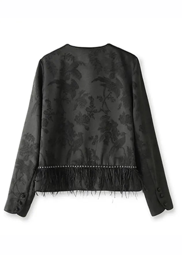 Handmade Black Embroideried Tassel Silk Top Fall Ada Fashion