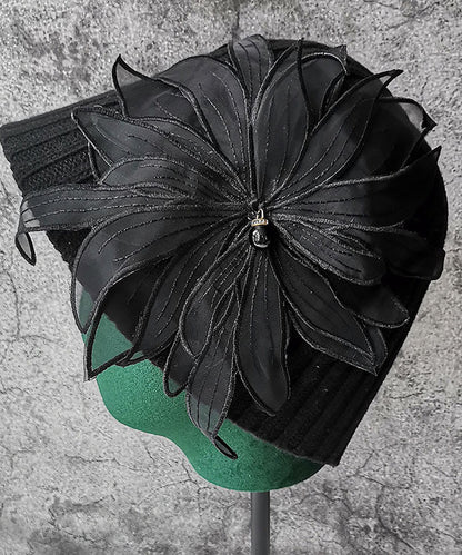 Handmade Black Floral Knit Bucket Hat LY524 - fabuloryshop