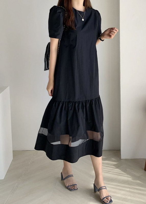 Handmade Black O-Neck Holiday Long Dress Summer LY1991 - fabuloryshop