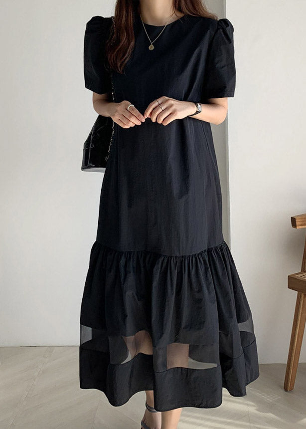 Handmade Black O-Neck Holiday Long Dress Summer LY1991 - fabuloryshop