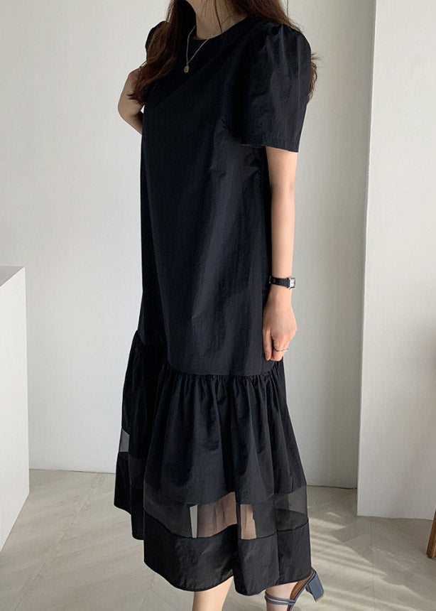 Handmade Black O-Neck Holiday Long Dress Summer LY1991 - fabuloryshop