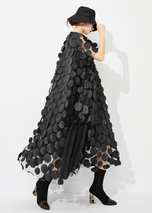 Handmade Black Oversized Patchwork Tulle Robe Dresses Summer LY0834 - fabuloryshop