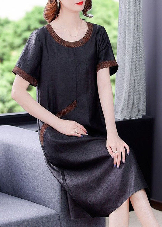 Handmade Black Oversized Patchwork Wrinkled Silk Long Dress Summer TH1010 - fabuloryshop