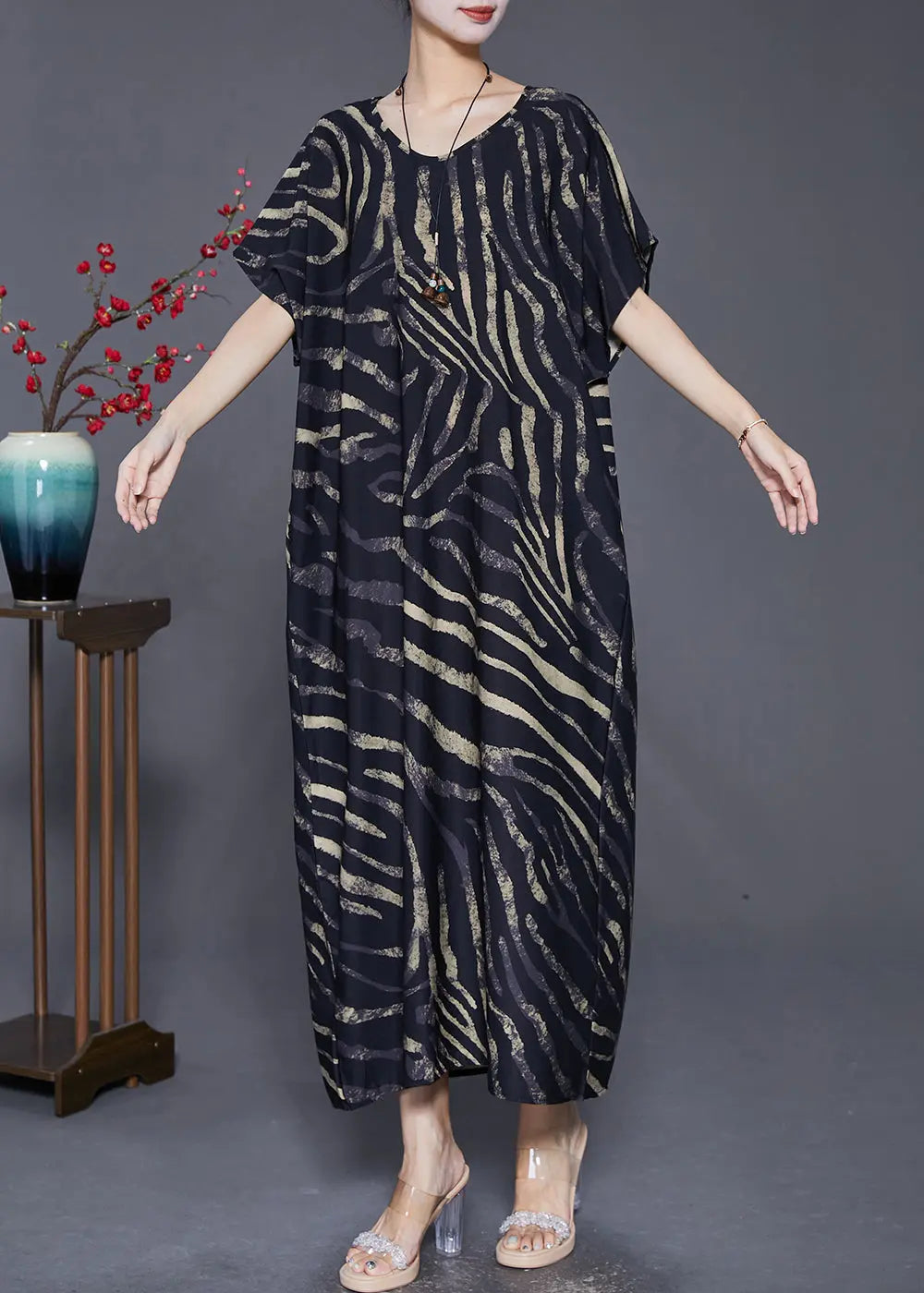 Handmade Black Oversized Striped Vacation Dresses Summer Ada Fashion