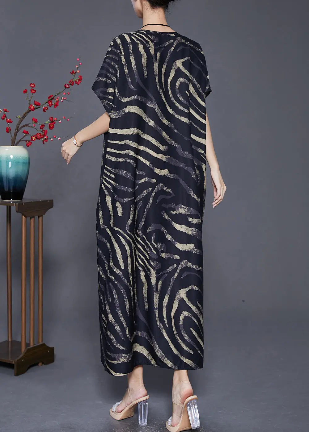Handmade Black Oversized Striped Vacation Dresses Summer Ada Fashion