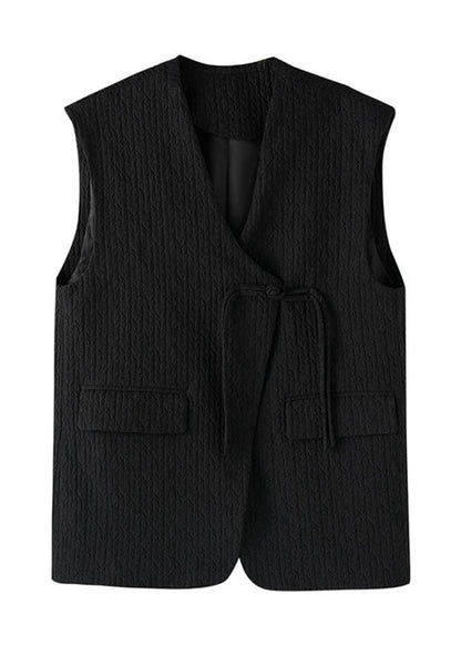 Handmade Black V Neck Button Cozy Waistcoat Fall Ada Fashion