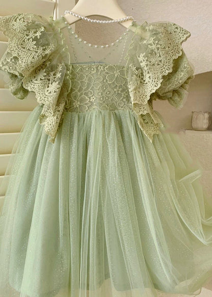 Handmade Blue O-Neck Patchwork Nail Bead Tulle Girls Maxi Dress Summer LY6435 - fabuloryshop