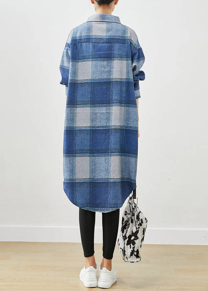 Handmade Blue Plaid Woolen Shirt Trench Coats Fall Ada Fashion