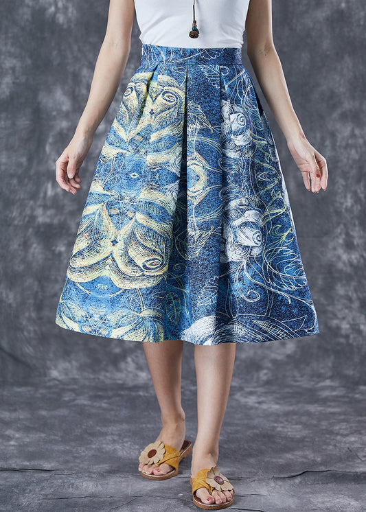 Handmade Blue Print Wrinkled Holiday Skirt Summer Ada Fashion