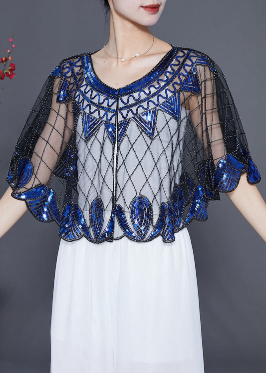 Handmade Blue Sequins Oversized Tulle Smock Summer LY5542 - fabuloryshop