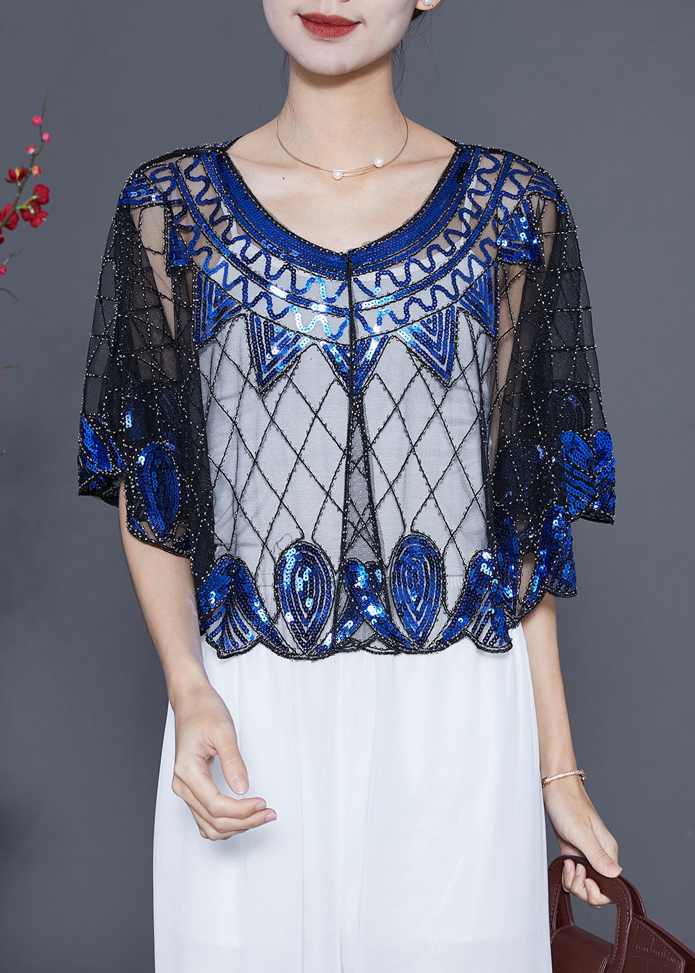 Handmade Blue Sequins Oversized Tulle Smock Summer LY5542 - fabuloryshop
