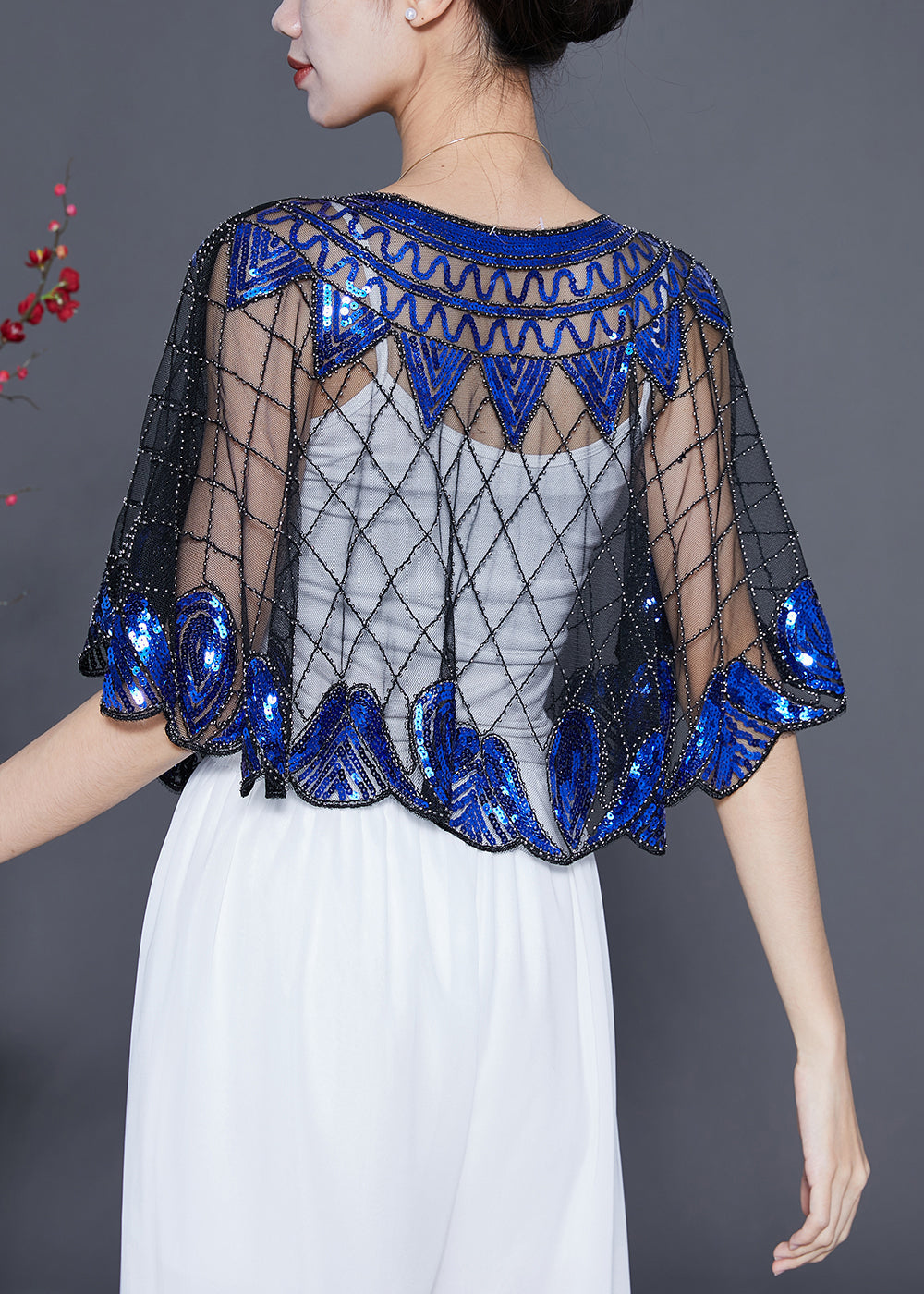 Handmade Blue Sequins Oversized Tulle Smock Summer LY5542 - fabuloryshop