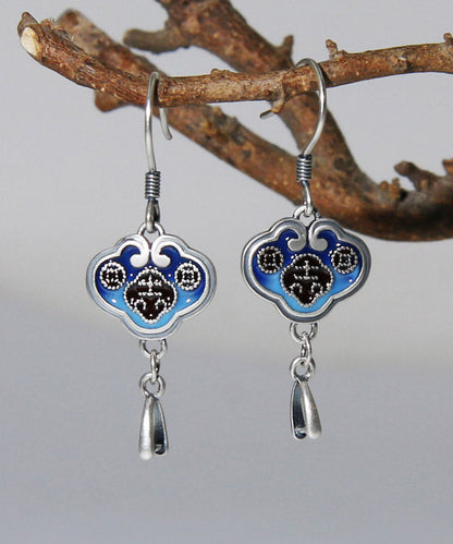 Handmade Blue Sterling Silver Cloisonne Drop Earrings LY2026 - fabuloryshop