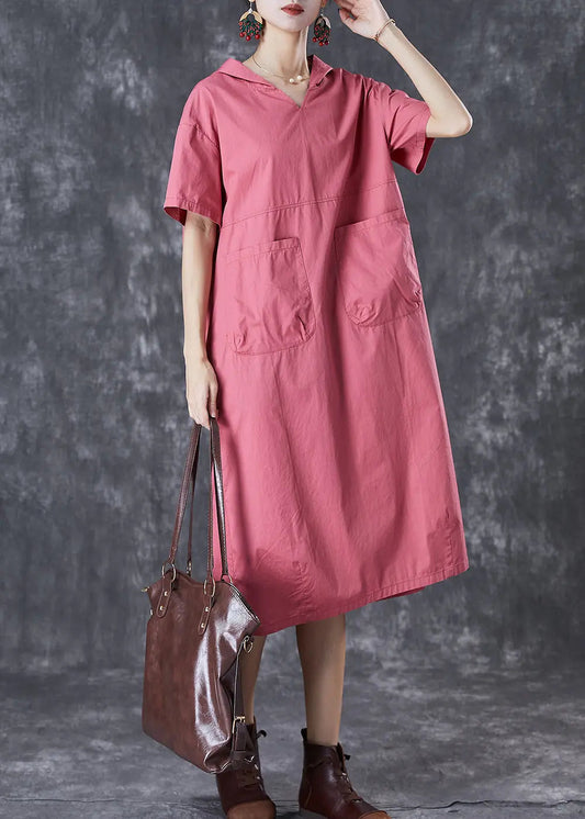 Handmade Brick Red Hooded Pockets Cotton Sweatshirts Dress Summer Ada Fashion