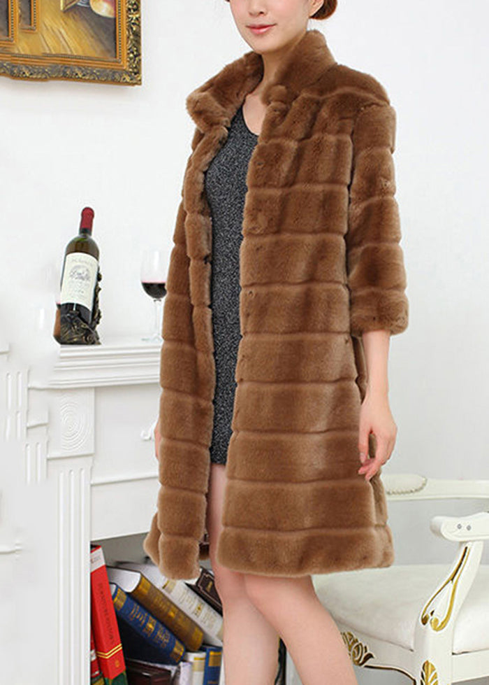 Handmade Brick Red Oversized Thick Fuzzy Fur Fluffy Coat Half Sleeve Ada Fashion