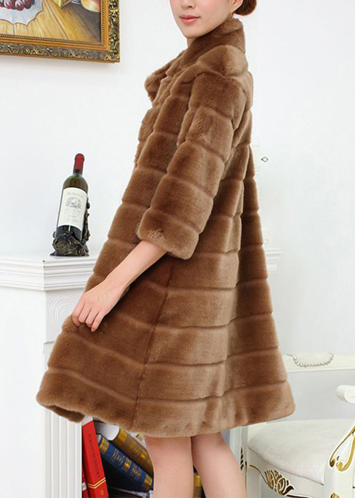 Handmade Brick Red Oversized Thick Fuzzy Fur Fluffy Coat Half Sleeve Ada Fashion