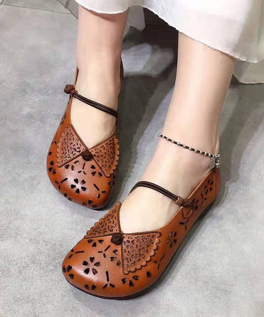 Brown Hollow Out Flats Buckle Strap Shoes - fabuloryshop