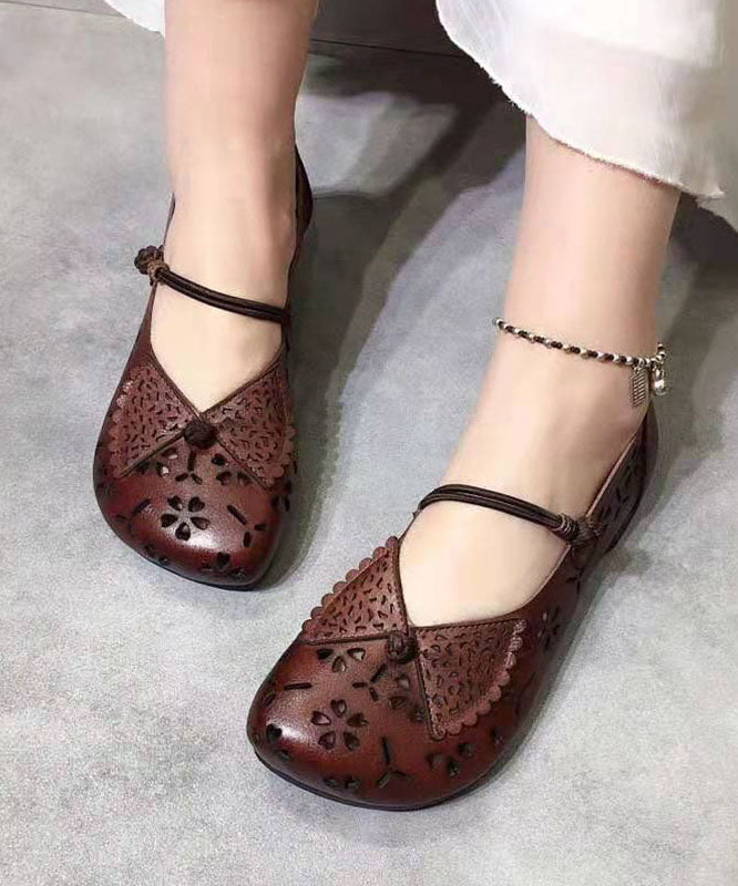 Brown Hollow Out Flats Buckle Strap Shoes - fabuloryshop