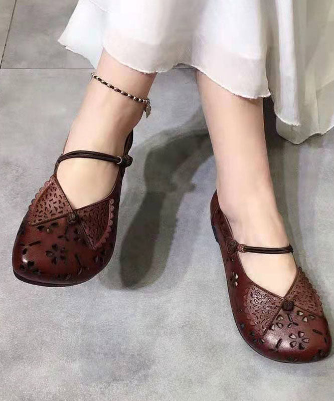 Brown Hollow Out Flats Buckle Strap Shoes - fabuloryshop