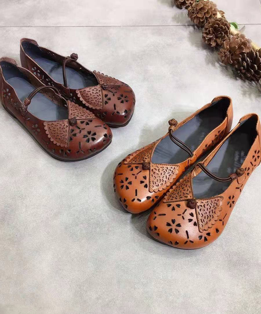 Brown Hollow Out Flats Buckle Strap Shoes - fabuloryshop