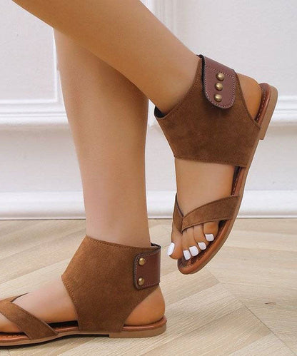 Handmade Brown Suede Splicing Rivet Walking Sandals LY2696 - fabuloryshop