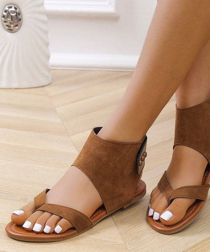 Handmade Brown Suede Splicing Rivet Walking Sandals LY2696 - fabuloryshop