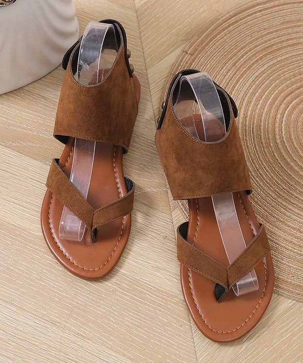 Handmade Brown Suede Splicing Rivet Walking Sandals LY2696 - fabuloryshop