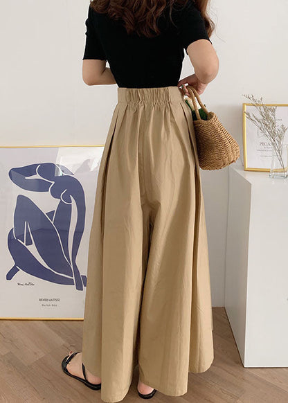 Handmade Camel Drawstring Elastic Waist Cotton Pleated Pants Skirt Summer LY2118 - fabuloryshop