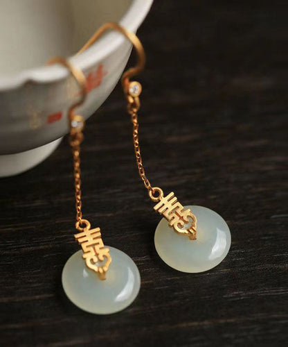 Handmade Chinese Style Jade Patchwork Silver Drop Earrings Ada Fashion