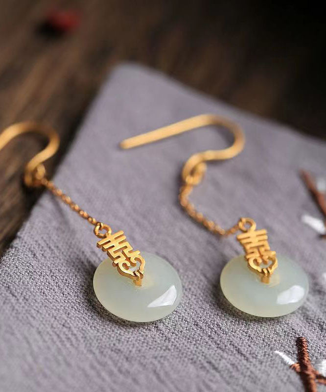 Handmade Chinese Style Jade Patchwork Silver Drop Earrings Ada Fashion