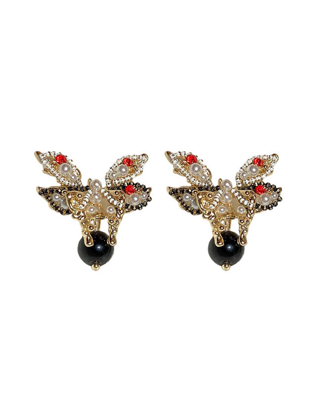 Handmade Copper Zircon Pearl Butterfly Stud Earrings Ada Fashion