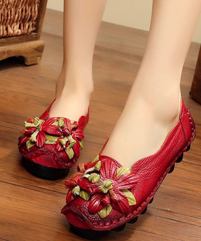 Handmade Cowhide Leather Flat Shoes For Women Floral Splicing Flat Feet Shoes LY0181 - fabuloryshop