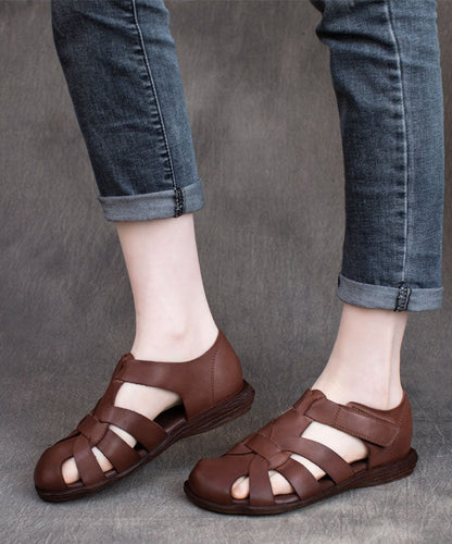 Handmade Cowhide Leather Splicing Coffee Walking Sandals Ada Fashion