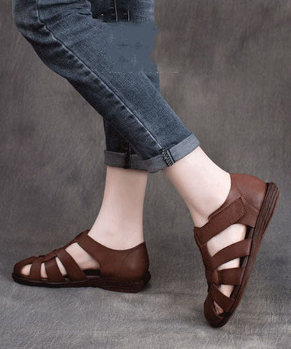 Handmade Cowhide Leather Splicing Coffee Walking Sandals Ada Fashion