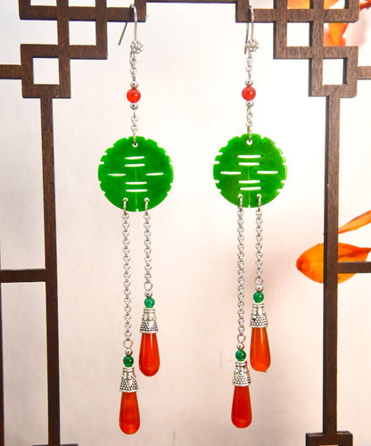 Handmade Dry Green Sterling Silver Jade Agate Drop Earrings LY1999 - fabuloryshop