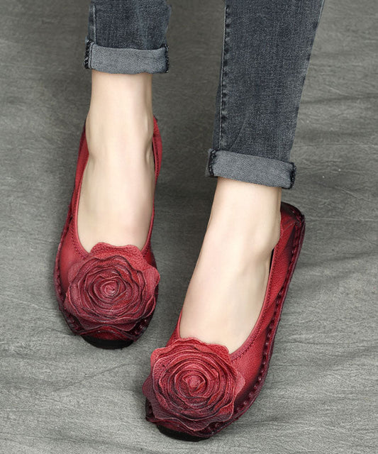 Handmade Floral Splicing Flats Red Cowhide Leather Penny Loafers Ada Fashion