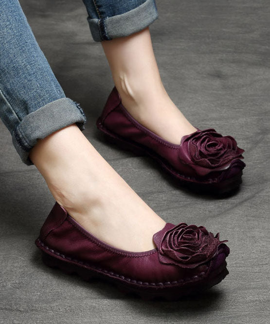 Handmade Floral Splicing Flats Red Cowhide Leather Penny Loafers Ada Fashion