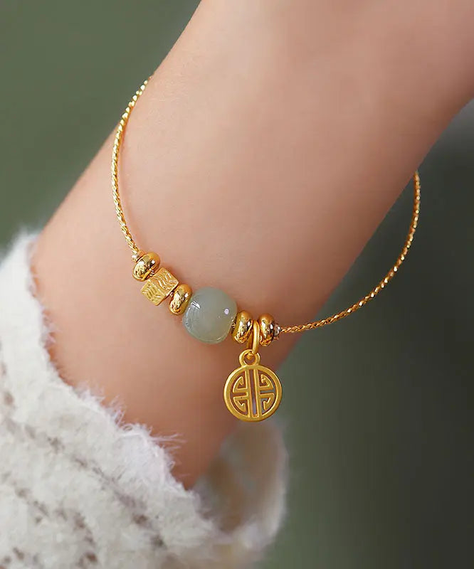 Handmade Gold Overgild Jade Fu Character Charm Bracelet Ada Fashion