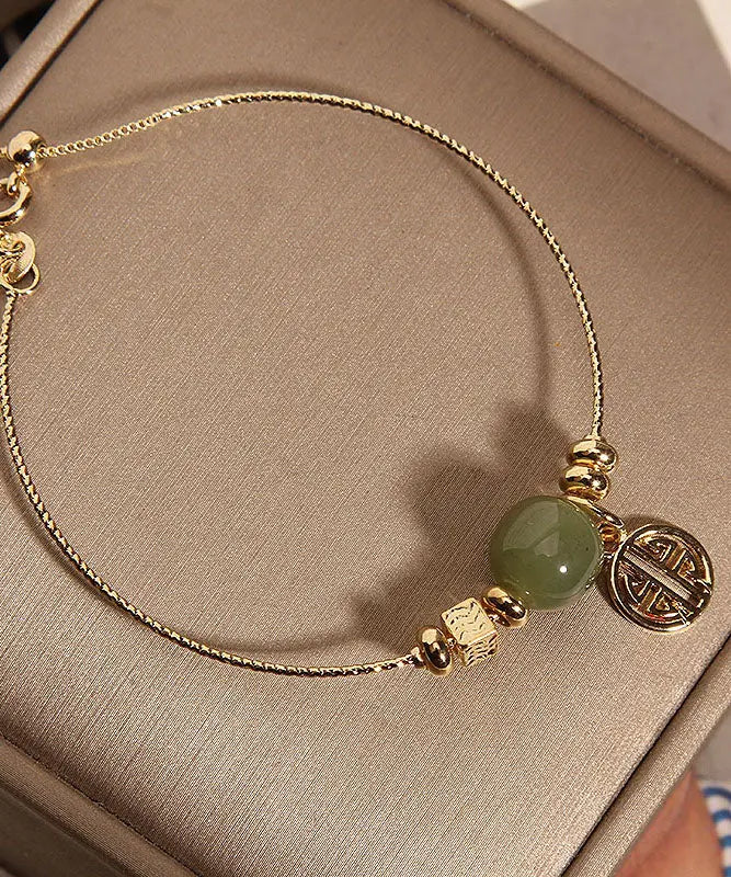 Handmade Gold Overgild Jade Fu Character Charm Bracelet Ada Fashion