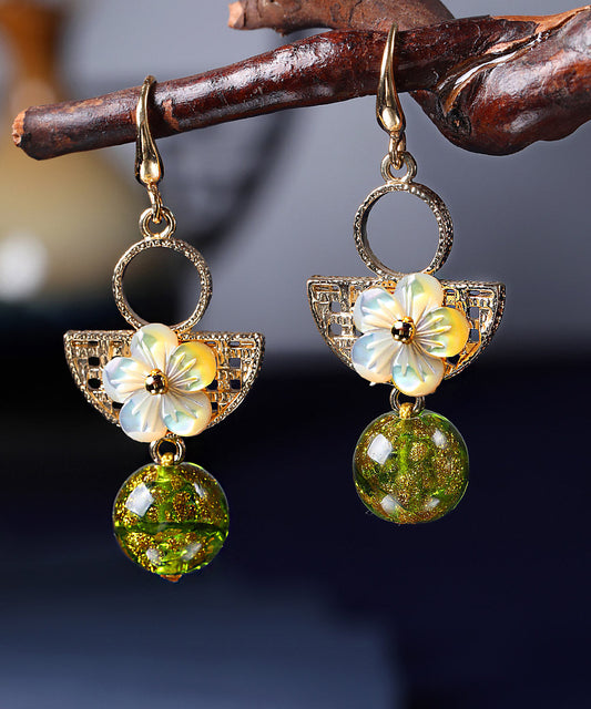 Handmade Green Copper Glaze Shell Flower Floral Drop Earrings LY2297
