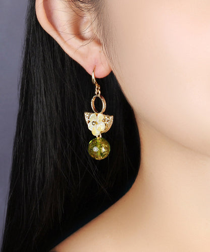 Handmade Green Copper Glaze Shell Flower Floral Drop Earrings LY2297 - fabuloryshop