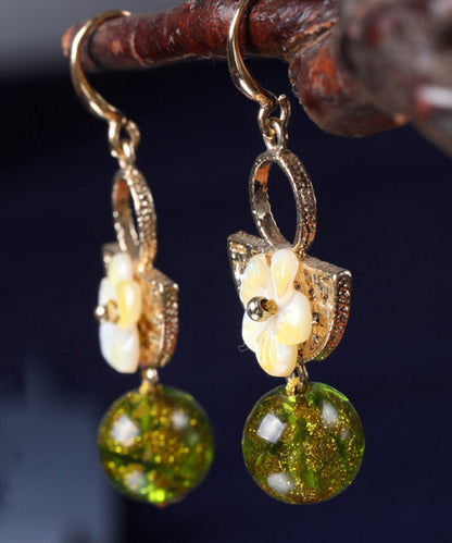 Handmade Green Copper Glaze Shell Flower Floral Drop Earrings LY2297 - fabuloryshop