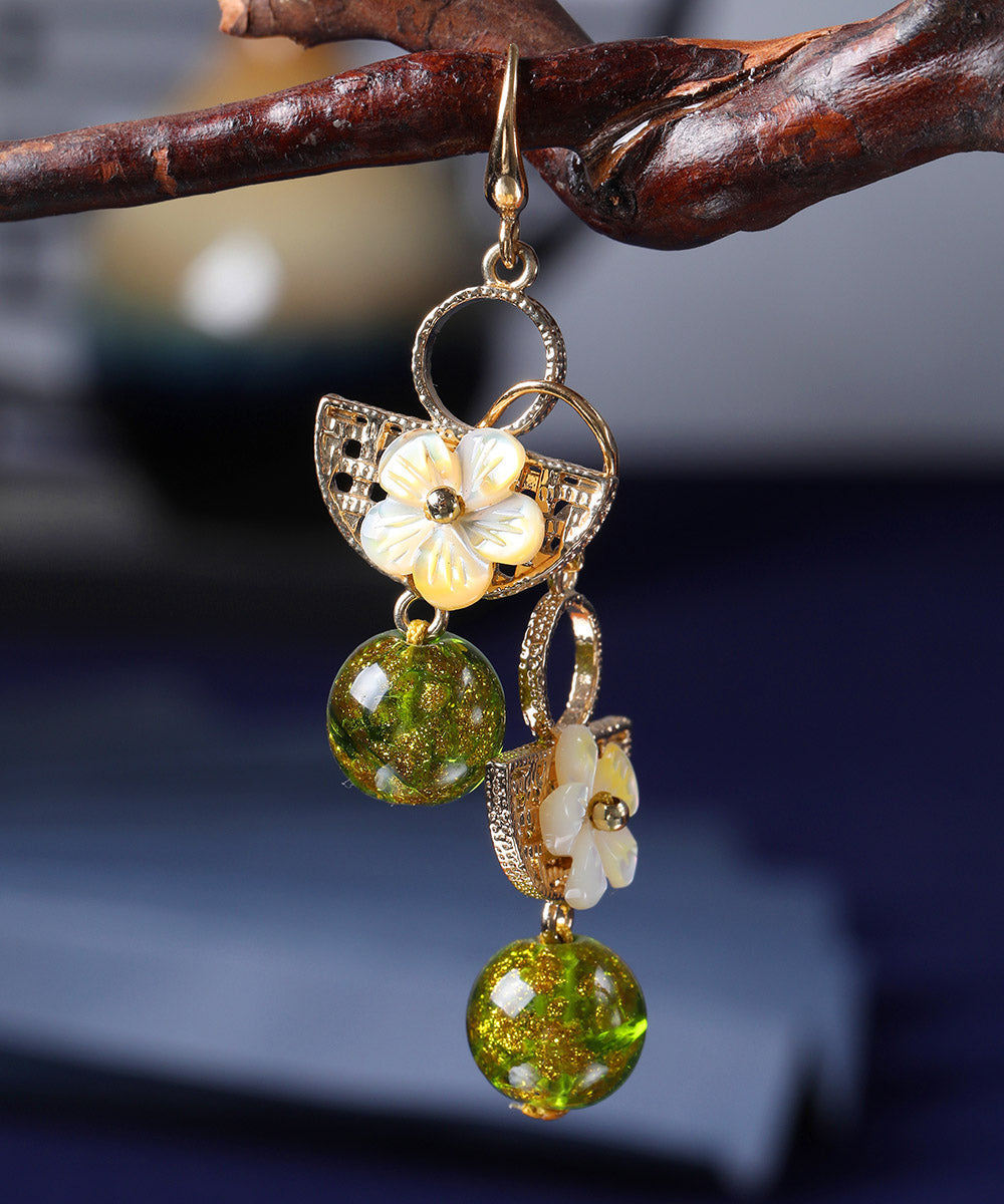 Handmade Green Copper Glaze Shell Flower Floral Drop Earrings LY2297 - fabuloryshop