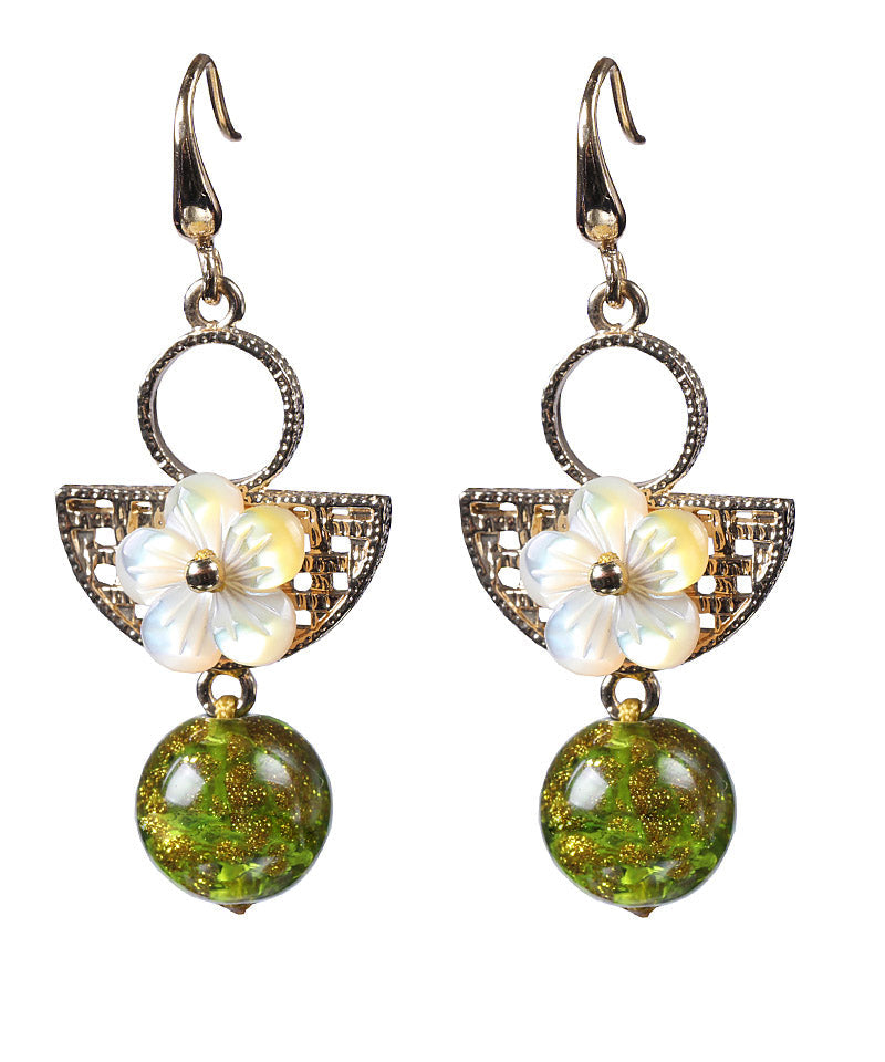 Handmade Green Copper Glaze Shell Flower Floral Drop Earrings LY2297 - fabuloryshop