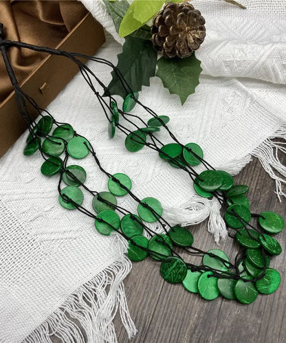 Handmade Green Cotton Linen Small Disc Gratuated Bead Necklace Ada Fashion